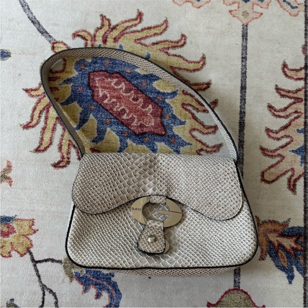 Vintage Y2K Guess Silver Snakeskin Shoulder Mini Bag Patent Leather